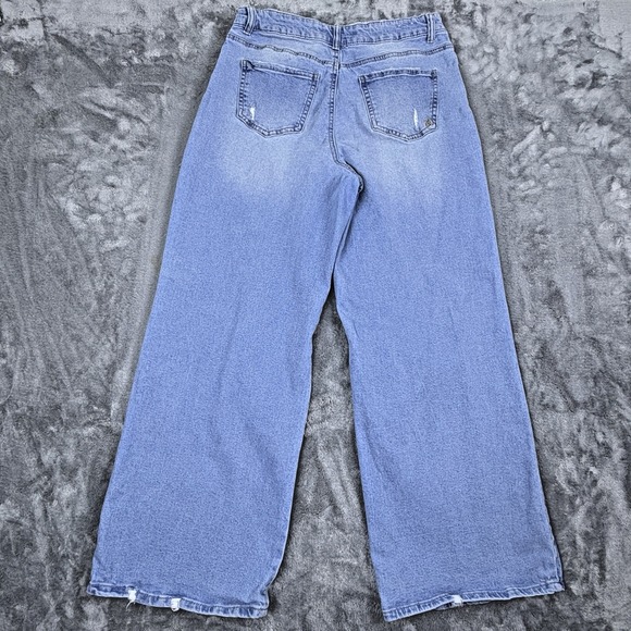 Distressed Wide Leg High Rise Jeans Ripped Denim Casual Womens Size 17 W32 L32 - Picture 10 of 15